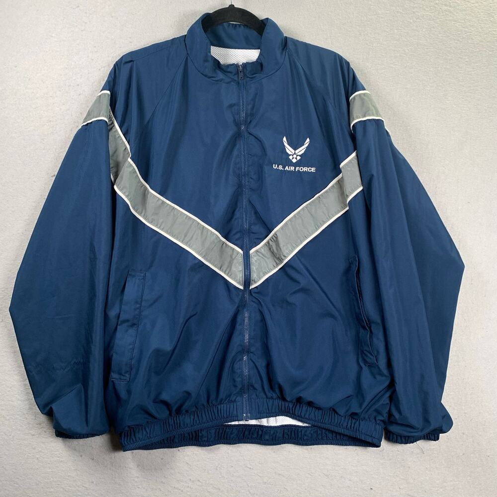 US Air Force PT Jacket Mens Medium Regular Military Windbreaker Nylon Blue